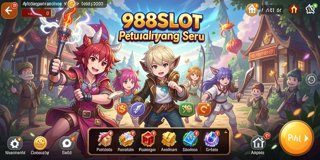 Gambaran gameplay seru dalam 988SLOT yang menampilkan karakter anime.