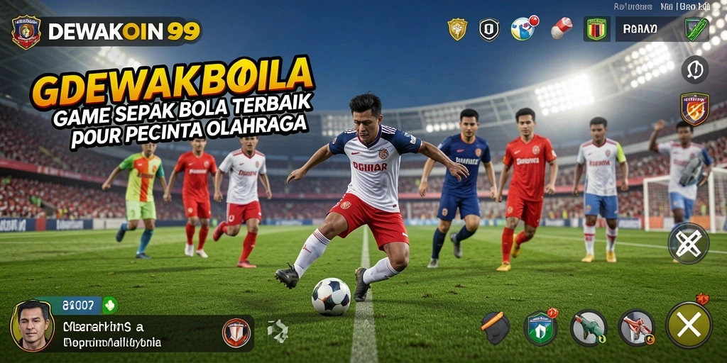Tampilan gameplay DEWAKOIN99 dengan aksi sepak bola yang mendebarkan.