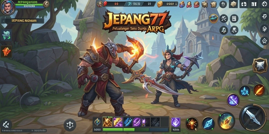 Screenshot gameplay JEPANG77 menampilkan aksi pertempuran yang mendebarkan.