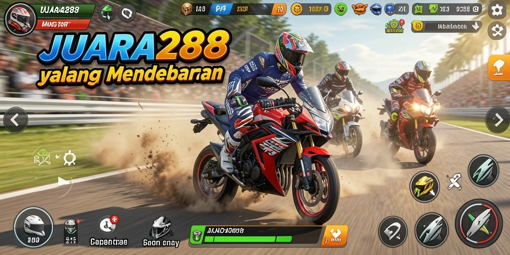 Gameplay mendebarkan dari JUARA288 yang menampilkan aksi balap motor.