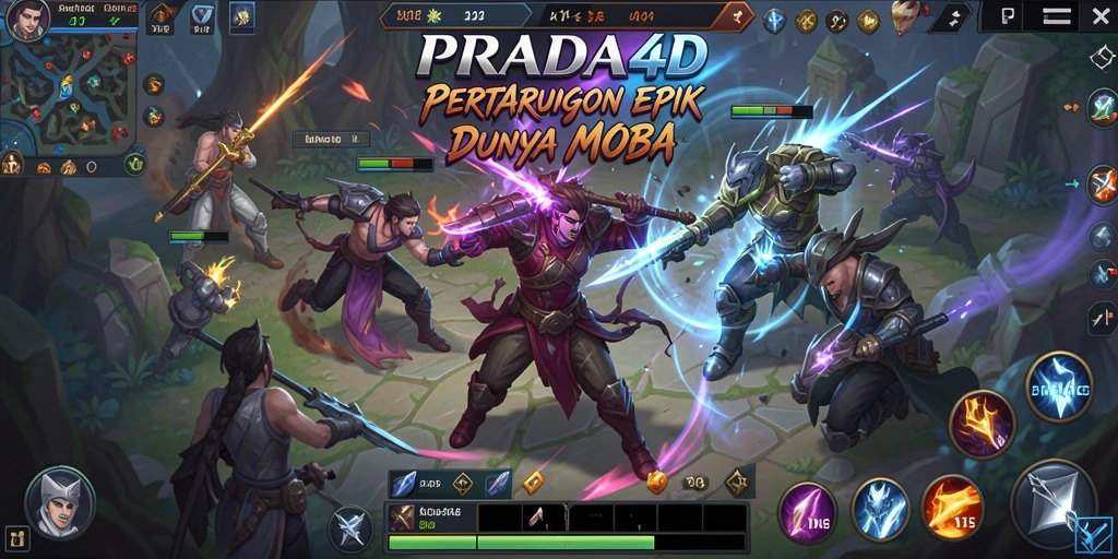 Tangkapan layar menunjukkan aksi gameplay MOBA yang seru.