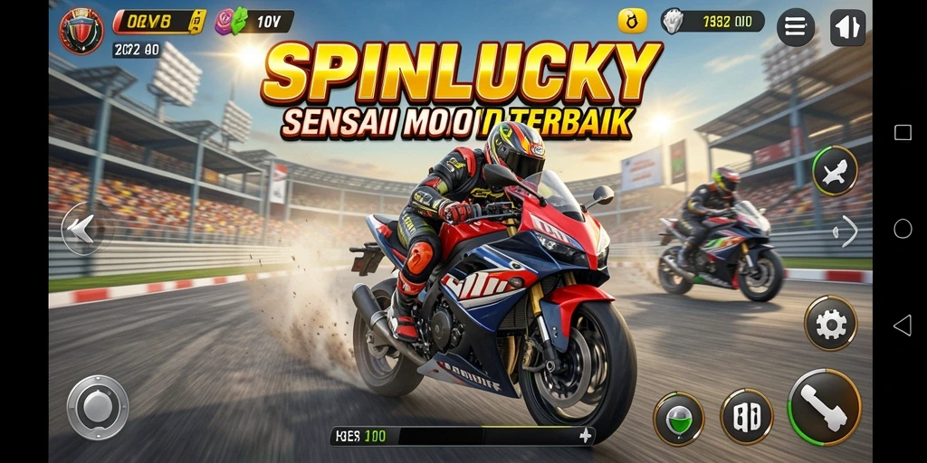 Tampilan gameplay SPINLUCKY yang mendebarkan saat balapan motor.